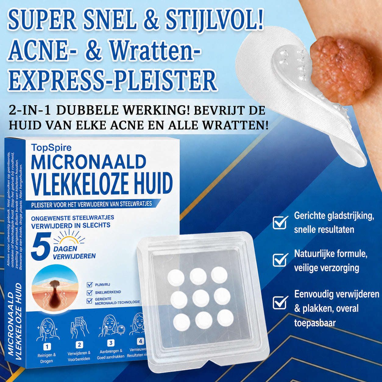✨TopSpire® 2-in-1 micronaald- en hydrocolloïdpleisters | Gerichte verzorging voor verheven moedervlekken, acne, platte wratten en steelwratjes | Helpt fijne lijntjes, littekens en huidoneffenheden minder zichtbaar te maken |